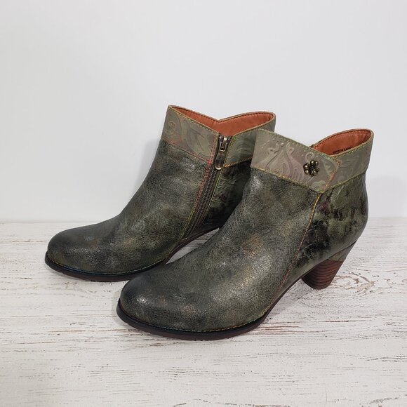 Spring Step L'Artiste Mottled Green Heeled Booties Best Love Size 41 (US 9.5) - Picture 8 of 8